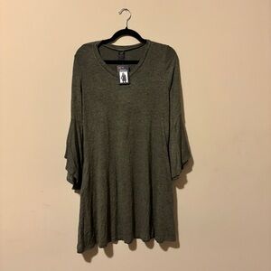 Lildy Olive Green V-Neck Bell Sleeve Tunic